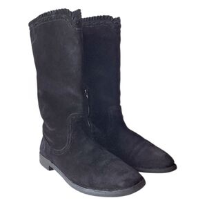 Trask Black Suede Leather Mid-Calf Boots With Zipper Western Cowgirl Grunge 10
